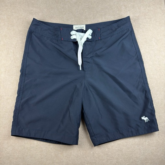 Abercrombie Swim Shorts Men L Navy Blue Moose Logo Board Trunks Drawstring‎ - Picture 1 of 10